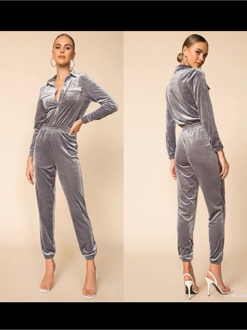 Superdown Madalena Velvet Jumpsuit in Slate